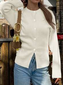 Live To Mo Fspring Break Outfits Butter Yellow Cardigan With Long Sleeves And Buttons, Casual Y2K Style. Perfect For Valentine's Day, Going Out Tops Women And Daily Wear. - White - View 7