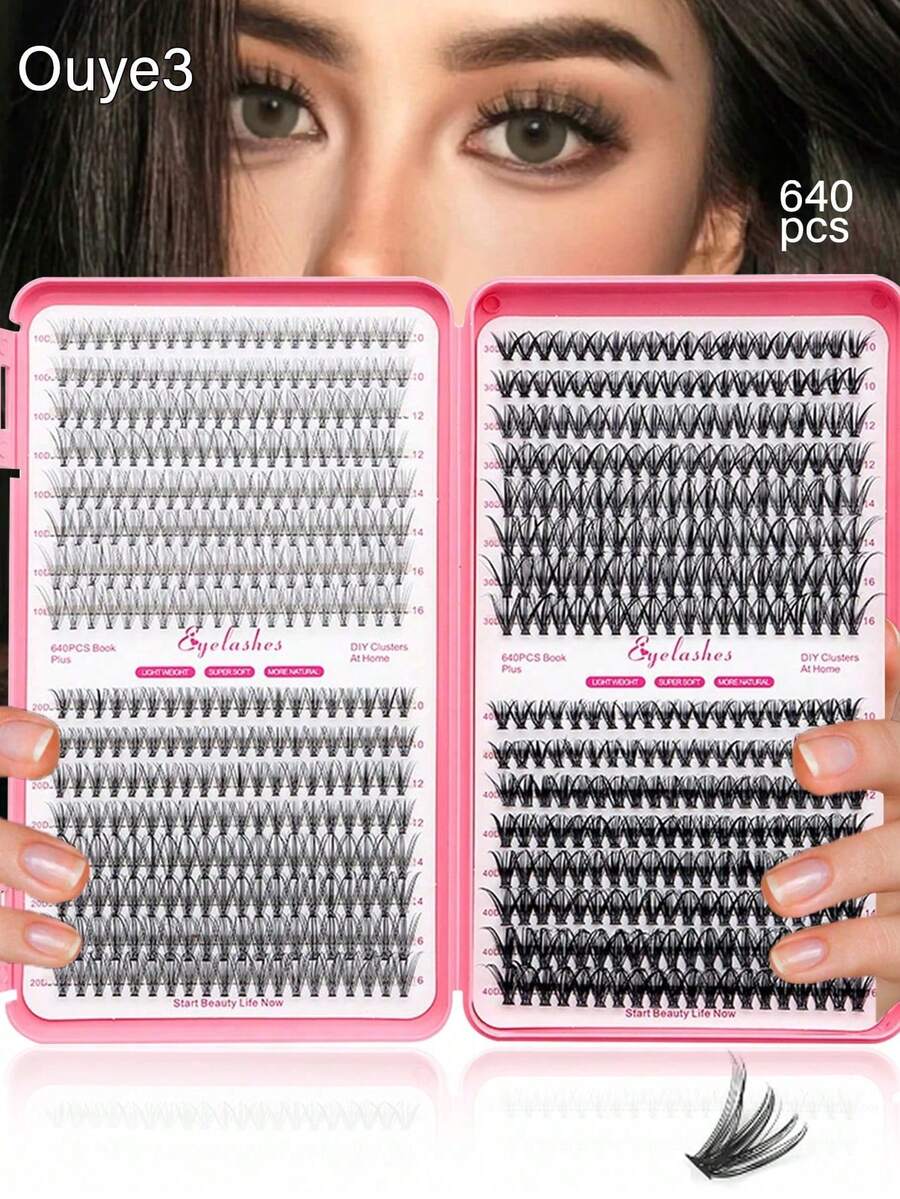 Ouye3 640 DIY D-Curler 睫毛书，超级卷翘睫毛延长，适合初学者多种风格眼妆，自然、簇状、蓬松、浓密、混合风格，自粘，可重复使用 - D - 查看 1