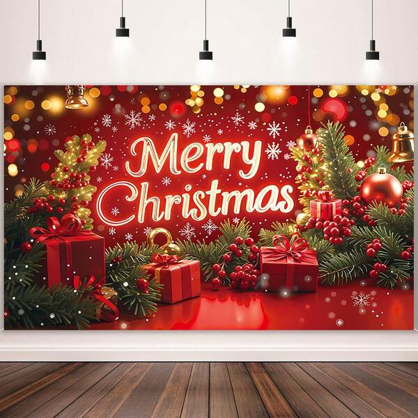 1pc Winter Christmas Theme Backdrop Banner With Flowers, Snowflakes, Gift Box Backdrop, Perfect For Christmas Party, New Year Party, Baby Shower, Family Gathering, Photo Booth Props, Photography Studio Props And Indoor/Outdoor Party Decoration.