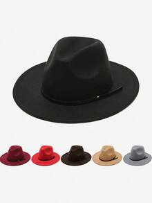 1 件男女通用秋冬大檐羊毛毡帽，优雅皮带装饰礼帽，休闲时尚牛仔帽，适合派对、聚会、西部主题活动、日常穿着 - 彩色 - 查看 10