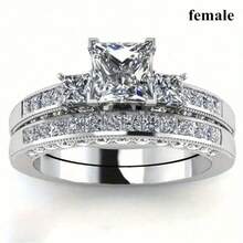 1 Pc Fashion Silvery Couple Rings For Lover's  Stainless Steel Men Rings Cute Women Rhinestones Artificial Zirconia Rings Set - Women Rings - View 2
