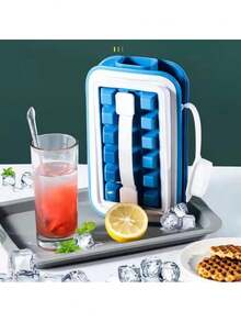 1 Stück wiederverwendbare 16-Fach Quadratische Eiswürfelform, ABS Eiswürfelform, Berührungslose Eisherstellung, Küchen- & Bar-Zubehör (Blau/Grün)