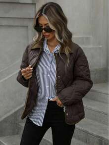 2025 New Arrival Winter Loose Knitted Quilted Padded Coat, Lightweight Short Fashionable Coat - Coffee Brown - View 2