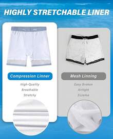 Swim Trunks Mens 5 Inch Inseam Compression Liner Short Men Bathing Suit Lined Swimming Shorts Men's Swim Suits - 灰線 - 查看 2