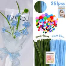 [251 món/bộ] Bộ tiết kiệm DIY gồm 100 que uốn tóc, 150 quả bông trang trí kèm 1 video hướng dẫn làm hoa, 150 quả bông trang trí nhiều màu sắc kích thước 0.8-2.5cm, dây nhung nhiều màu có nhãn dán, 30cm que uốn tóc nhiều màu sắc, đồ dùng thủ công, dây nhung nhiều màu sắc cho mùa tựu trường. - Xanh lam-xanh lục - Xem 13