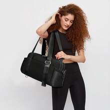 WLLWOO - Bolsa pequeña de gimnasio para mujer con bolsillo húmedo, bolsa de viaje pequeña, bolsa de viaje para entrenamiento, ligera, para baile, yoga, fines de semana, Beige - Negro - - Ver 7