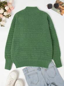 Série de Malha Casual Urbana Verde-Lima Plus Size, Suéter Folgado, Roupa Casual Confortável e Versátil para Outono/Inverno, Design Minimalista para Casa e Transporte, Coleção de Malha Feminina, Lançamento Novo 2026 - Verde - Visão 6