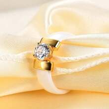 6mm White/Black Ceramic Rings Plus Cubic Zirconia For Women Comfort Fit Engagement Wedding Band Size 5-122025 - Đen và Vàng - Xem 4