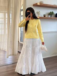 DEEKA 时尚简约圆领长袖针织开衫，百搭秋冬 - 黃色 - 查看 6