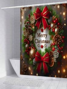 1/3/4 Stücke Weihnachts Duschvorhang Set, Weihnachts Schleife und Geschenk Muster bedruckter Badezimmer Fenster Duschvorhang Set, Badezimmer Set beinhaltet rutschfeste Badematte, U-förmige Toilettenvorleger, Toilettendeckel Abdeckung und Duschvorhang Zubehör, geeignet für Badezimmer Dekoration, Heimdekoration und Duschdekor, Feiertags Geschenk, Feiertags Dekoration, Weihnachtsdekoration