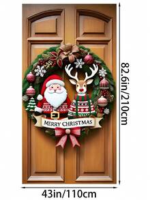 1 pezzo Ghirlanda natalizia HEGO in poliestere con Babbo Natale e renne, fiocco rosso per appendere alla porta, decorazione festiva per interni/esterni, senza alimentazione elettrica, ideale per l'ingresso, adatta per porte standard - Multicolore - Visualizzare 12
