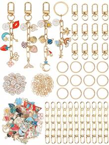 26-208 件钥匙扣制作套件，DIY 吊坠套装包括随机吊坠、钥匙扣夹、钥匙圈、延长链、跳环、DIY 工艺用品