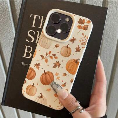 1pc TPU Material Warm & Cute Pumpkin & Autumn Leaf Print Phone Case, Compatible With Iphone// Phones