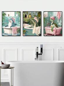 3PCS Blue Ocean Theme Bathroom Wall Art Gator Dolphin And Sea Turtle In Bathtub Picture Wall Decor Tropical Coastal Animals Poster Canvas Print Artwork, Bedroom Decor, Living Room Decor, Office Decor, Dining Room Wall Decoration, Kitchen Decor, Study Room, Corridor, Dormitory Decoration, Bathroom Decor,Ideal Gift For Friends, Wall Arts, Wall Decor, Home Decor, Room Decor, Canvas Wall Art, Posters, Wall Art With Frame, Optional Frame ﻿ ﻿ - Multicolor - View 6