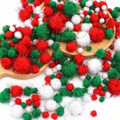 圣诞绒球 10mm-30mm 闪光金属丝闪光蓬松绒球红白绿适用于 DIY 制作工艺品家居派对圣诞装饰爱好用品