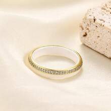 6mm White/Black Ceramic Rings Plus Cubic Zirconia For Women Comfort Fit Engagement Wedding Band Size 5-122025 - 4mm White & Gold - View 2