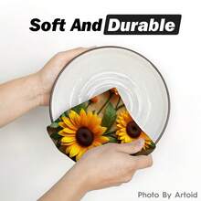 2/4pcs Sunflower Pattern Kitchen Towels, Highly Absorbent And Decorative Dish Cloths, Rags, Napkins, Suitable For Holiday Decor, Cooking, Baking, Housewarming Gifts, And Cleaning, Fit For Kitchen, Bathroom, Toilet