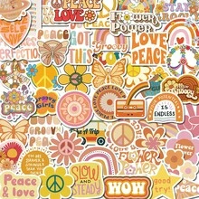 50 Sheets/Set Groovy Boho Hippie Stickers DIY Notebook Journal Adhesive Material Stickers - 1 - Xem 6