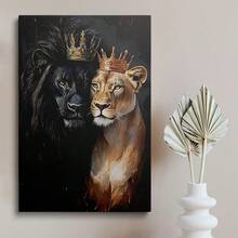 1 Pc Canvas Painting,Lion, Crown, Painting, Canvas, Vase ,Wood Framed Painting (1) Thickness 2.5 Cm/ 1 Inch-Home Decoration For All Occasions,Ideal New Year, Valentine's Day,Thanksgiving,Easter,Christmas Gift,Room Decoration Aesthetic,Wall Decoration Art,Perfect Gift,Autumn And Winter Wall Decoration,Living Room Decoration, Bedroom Decoration, Kitchen Decoration, Entry Decoration, Bathroom Decoration, Direct Wall Painting, High Quality Wall Painting Poster,Modern Home Decoration Stretched And Framed Ready To Hang - 彩色 - 查看 1