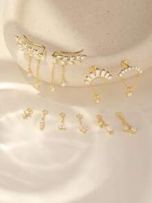 1 pieza Pendiente de plata de ley 925 con colgante de trébol, de doble cadena, minimalista, joyería para boda, fiesta y regalo para ella, joyería fina