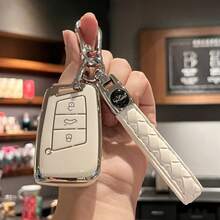 Autoschlüssel Hülle Schlüssel FOB Schale Abdeckung für VW für Passat B8, für Seat, für Skoda Schlüssellose Fernbedienung Schlüsselanhänger Tasche Zubehör Schlüsselbänder mit ID-Halter Auto Zubehör Tasche Charms Weihnachtsgeschenk