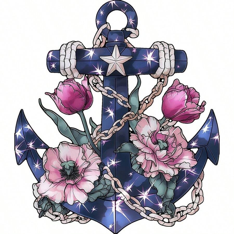 1pc/2pcs/3pcs Ship Anchor & Floral Combination Heat Transfer Stickers, Suitable For DIY Hoodies, T-Shirts, Sweatshirts, Jeans, Backpacks, Tote Bags, Pillowcases And Retro Baseball Caps. Durable Washable Plastic Stickers For Crafting And Decorating - Easy To Iron, Perfect Gift For Crafters And DIY Enthusiasts