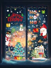 9pcs Window Clings Window Decorations Xmas Window Stickers,Christmas Snowman Santa Claus Design Window Stickers For Glass,Christmas Decal Decorations Holiday Snowflakes Xmas Tree Decals,Christmas Decoration Stickers,Home Decor,Wall Decal,DIY Decor,Merry Christmas,Xmas Party Gift