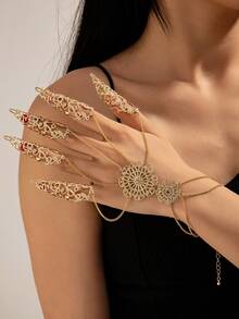 1pc Gothic Style Halloween Ghost Punk Nail Chain Finger Ring Cosplay Prop Hand Accessory - Gold - View 6