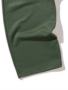 纯色直筒运动裤，适合所有季节，宽松版型，休闲街头风格，舒适运动运动裤 - 軍綠色 - 查看 3