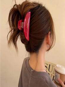 1 pezzo Fermaglio per capelli di colore tinta unita, fermaglio per capelli alla moda, fermaglio per capelli elegante da donna, fermaglio a pinza con etichetta dorata, accessorio per capelli a chignon, accessorio per capelli autunno inverno, accessorio per capelli da donna, adatto per look da vacanza, elegante fermaglio per capelli da donna