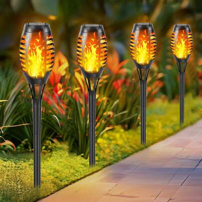4/8/12pcs Outdoor Solar Torch Lights, Solar Lights With Flickering Flame For Garden Decoration, Flickering Flame Garden Lights, IP44 Waterproof, Solar Automatic On/Off, Suitable For Lawn, Yard, Sidewalk, Driveway Landscape Lighting, Solar Lights Outdoor Christmas Decoration,Christmas Lights,Fairy Lights