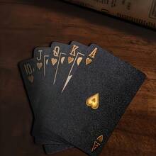 Waterproof Black Playing Cards With Golden Spade Design - Durable Plastic Playing Cards, Packed In A Protective Box, Perfect For Parties, Halloween, Thanksgiving, And Christmas Gifts, Poker Night Essentials | Fashionable Playing Cards | Protective Card Sleeves - Black - View 2
