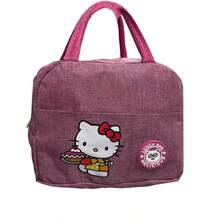 Sanrio حقيبة غداء معزولة بتصميم هالو كيتي - حقيبة غداء كبيرة السعة بنقوش مخططة مع مقابض، صندوق وجبة محتفظ بالحرارة، حاوية غداء مقاومة للتسرب وقابلة للغسيل للطلاب والمدرسة والمكتب أو موسم العودة إلى المدرسة.