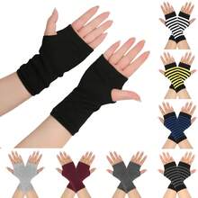 1pc Spring/Summer Cotton Gloves Half Finger Sports Open Finger Gloves Knitted Short Men's And Women's Styles Autumn/Winter Thin DIY Arm Cover
