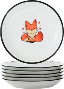 Super Cute Cartoon Animal Ceramic Sauce Dishes, Seasoning Dishes, Little Cat Dog Bird Feeding Bowls, Sushi Soy Dipping Bowls, Appetizer Plates, Dessert Plates, Set Of 6-Fox-5 Inch,18562366 - 珊瑚橙 - 查看 2
