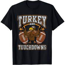 Tksgiving Turkey And Touchdowns Football  Wo Gift Uni T-Shirt - 黑色2 - 查看 1