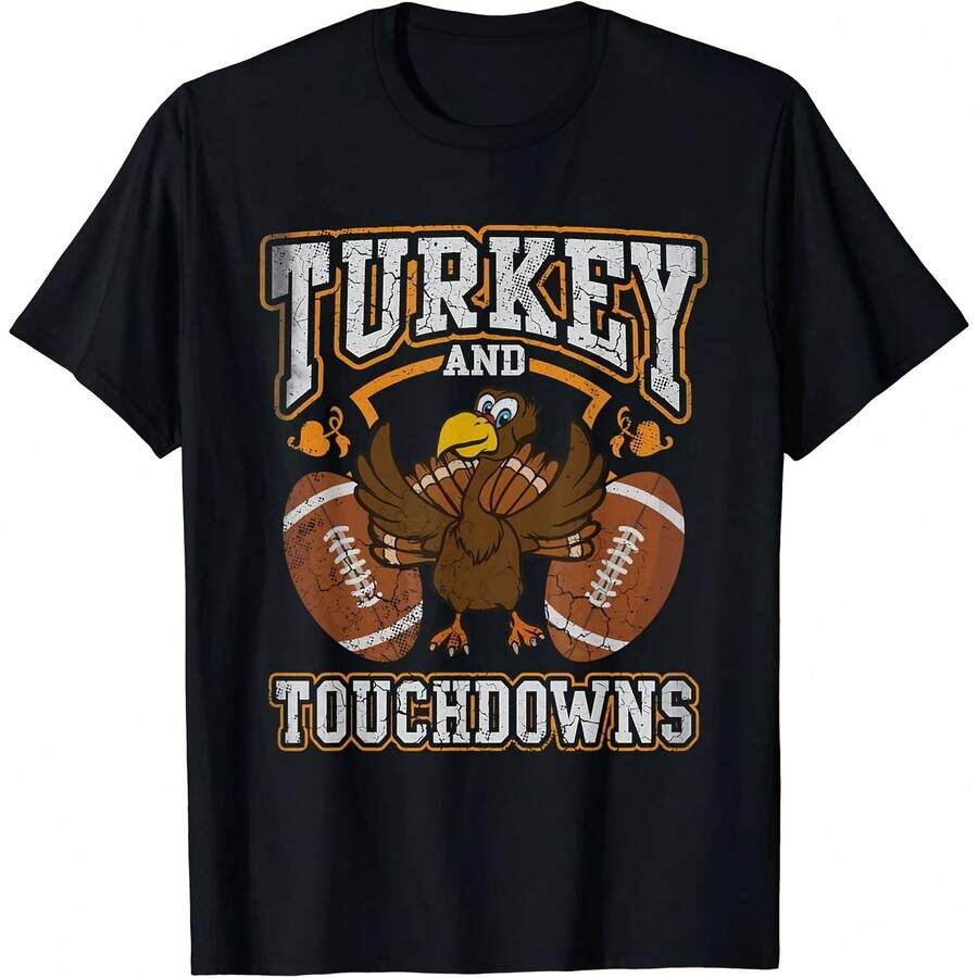 Tksgiving Turkey And Touchdowns Football Wo Gift Uni T-Shirt - 黑色2 - 查看 1