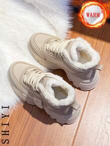 Damskie białe buty codzienne, buty sportowe, nowość zimowa 2024 z dodatkową izolacją polarową, gruba podeszwa zewnętrzna, modny i uniwersalny styl wakacyjny, buty do pieszych wędrówek i jazdy na deskorolce dla studentów, płaskie, grube trampki, śniegowce, buty damskie