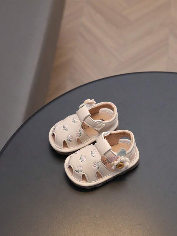 Summer Baby Girls Floral Hollow Out Squeaky Sandals, Cute Soft Bottom Infant Squeaky Shoes That Make Sound, Toddler Walking Shoes For Spring & Autumn