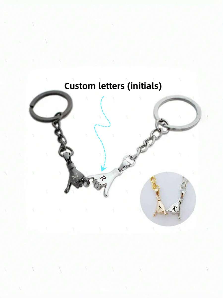 1 par, llavero personalizado para parejas, iniciales personalizables, romántico, grabado con láser, adecuado para llaves, bolsas, colgantes, se puede usar como regalo, Día de San Valentín, Halloween, Navidad