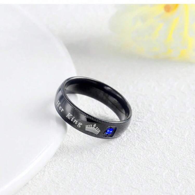 1 Pc Fashion Couple Rings For Lover's Her King His Queen Letter Rings Fashion Rhinestones Artificial Zirconia Crown Rings Romantic Anniversary Wedding Band - 他的王后 - 查看 5