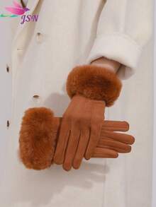 1 Pair Solid Color Casual Elegant Polyester Touchscreen Full Finger Gloves, Warm Thermal Lined, Cute For Students, Cycling, Adults, Outdoor, Winter