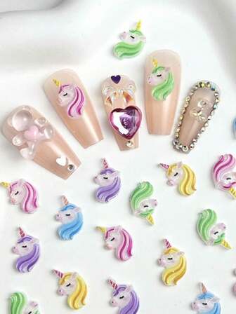 80PCS Mixed Cartoon Colorful 3D Unicorn Cute Nail Charms, Nail Art Decorations For DIY Manicure, Nail Supplies For Home DIY Nail Art And Professional Nail Salon Use, Nail Gems, Nail Stickers, Fake Nails, Press On Nails, Nail Art Tools