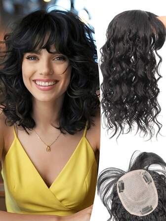 Syntetiskt hår 3D-lugg toppar för kvinnor osynligt sömlöst huvudhår vattenvågigt hår luftlugg huvud över huvudet naturligt osynligt ersättningsskydd vitt hår 360° skyddstopp