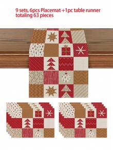 1pc/4pcs/6pcs/60pcs Christmas Decorative Placemats, Christmas Style Linen Placemats & Table Runners, Christmas Snowflake & Christmas Tree Placemats, Merry Christmas, Suitable For Home, Restaurant, Dining Table Decor, Home Goods
