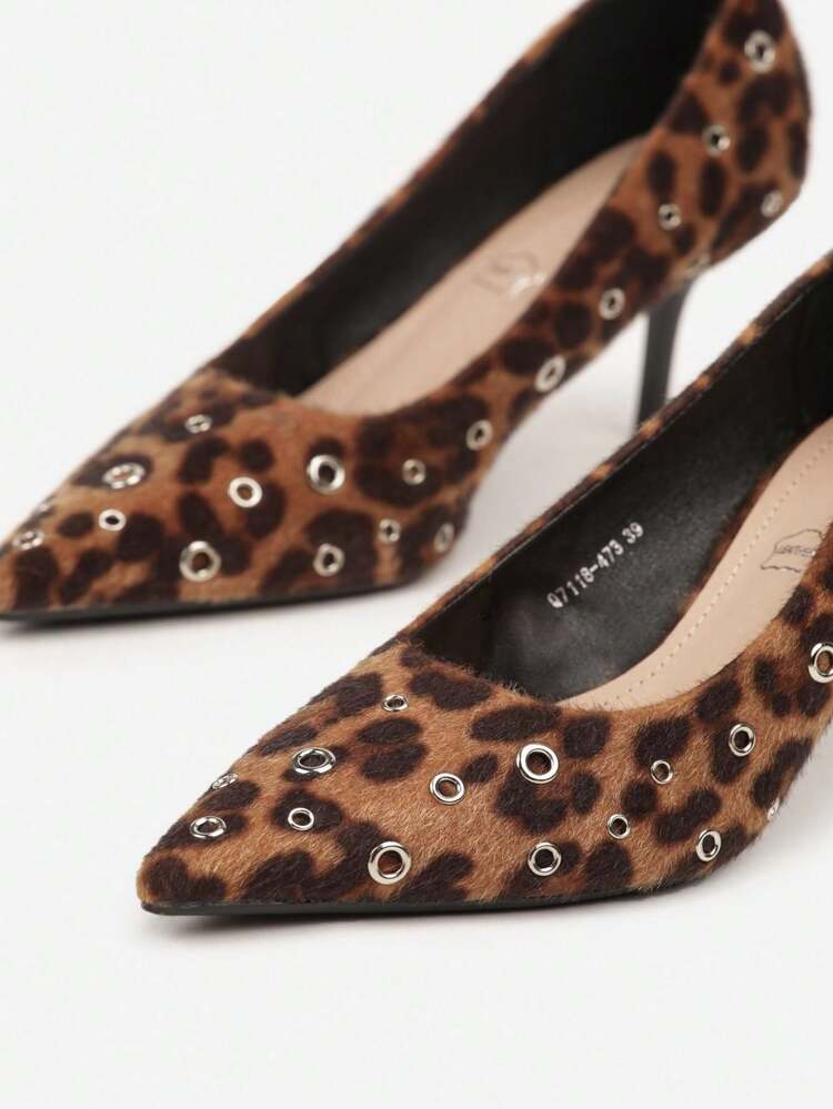 Vices Leather Studded Stilettos - Mocha Brown - View 6