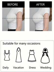 1 对硅胶隐形丰胸贴，带肩带，防滑小胸增强贴，可重复使用，适用于婚纱、礼服 - 杏色 - 查看 10