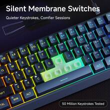 EWEADN 迷你键盘 61 键布局游戏，有线 Type-C，静音 RGB 背光美学设计，小巧轻便，兼容笔记本电脑/台式机/PC/办公室，白色和黑色 - 黑色 - 查看 4