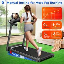 Fitness Folding Treadmill With Incline, Electric Treadmill For Home Exercise, 3.0 Horsepower Quiet Brushless Treadmill, 6.2 MPH, 300 Lbs,With A Handle ,Portable Small Treadmills For Home And Office,Cup Holder, LED Display And 12 Preset Programs - 查看 6