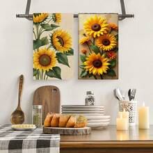 2/4pcs Sunflower Pattern Kitchen Towels, Highly Absorbent And Decorative Dish Cloths, Rags, Napkins, Suitable For Holiday Decor, Cooking, Baking, Housewarming Gifts, And Cleaning, Fit For Kitchen, Bathroom, Toilet
